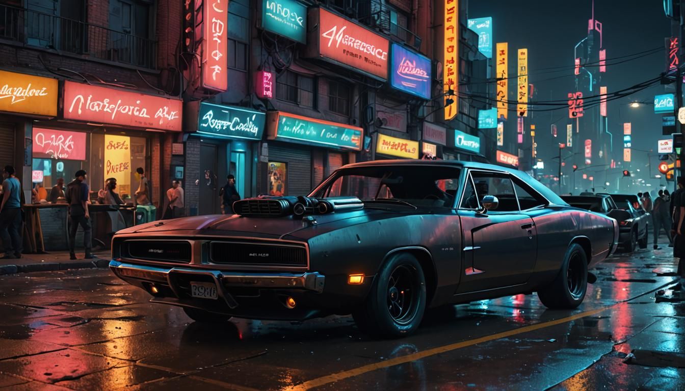 1970 Dodge Charger in Cyberpunk Cityscape