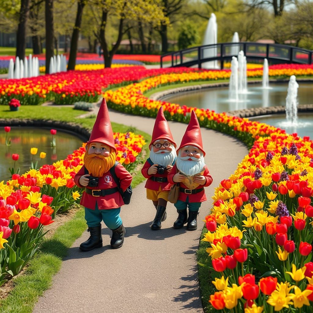 Vibrant Gnomes Explore Keukenhof Gardens in Photorealistic D...