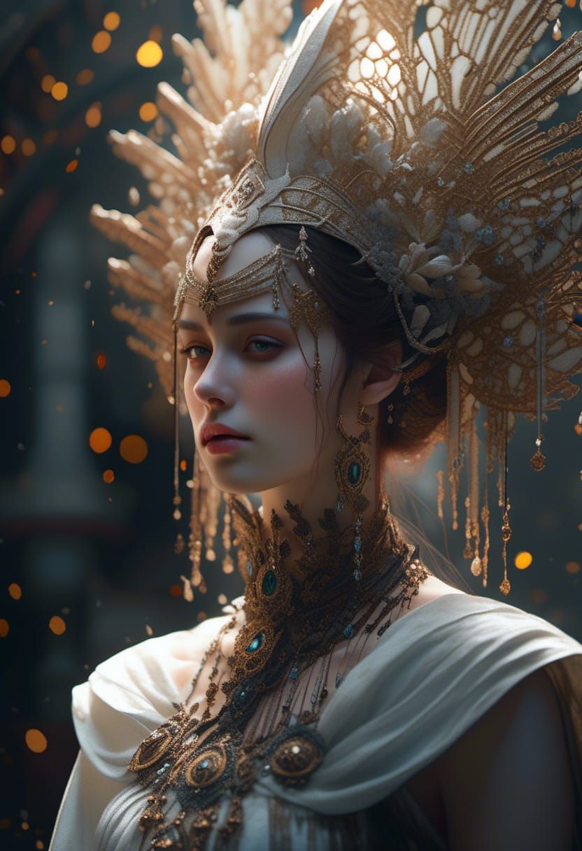 Pre-Raphaelite Queen in Detailed Lace Dress