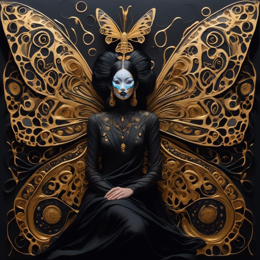 Obsidian Butterfly Goddess in Aztec Regalia