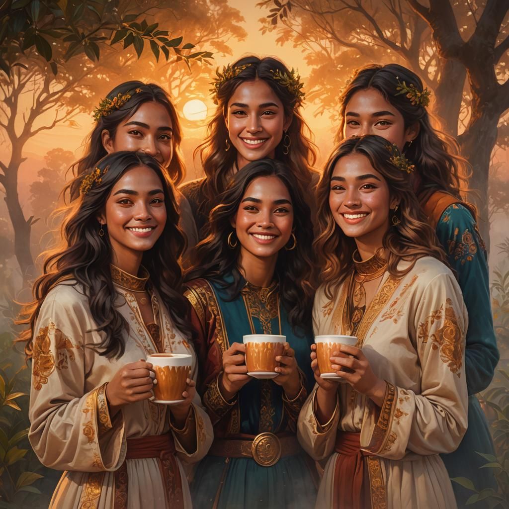 Sunset Friends Portrait in Digital Art Style