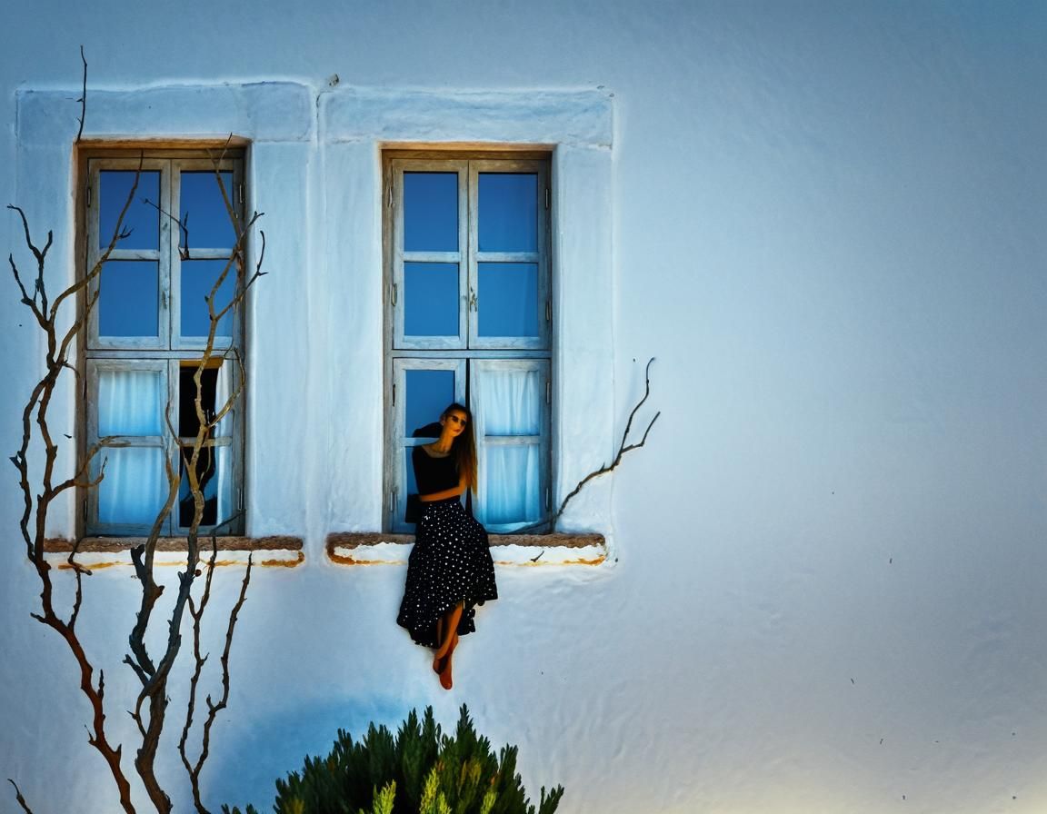 Moonlit Girl Gazing at Sardinian Landscape