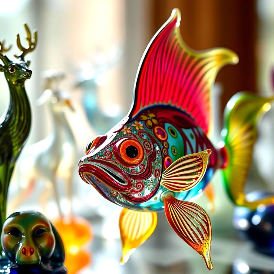 Artisan Glass Fish Figurine Close-Up