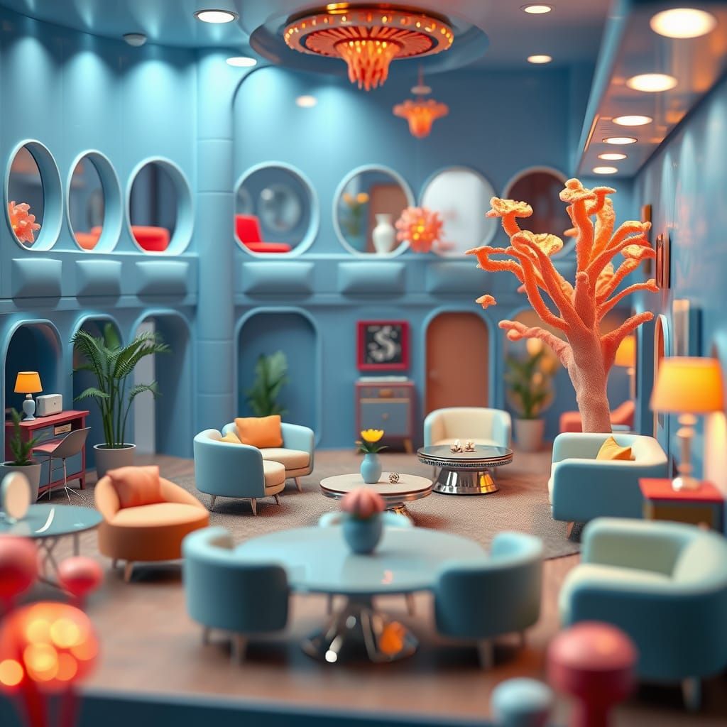 Blue 1960s Modular Hotel Lobby Toy Set