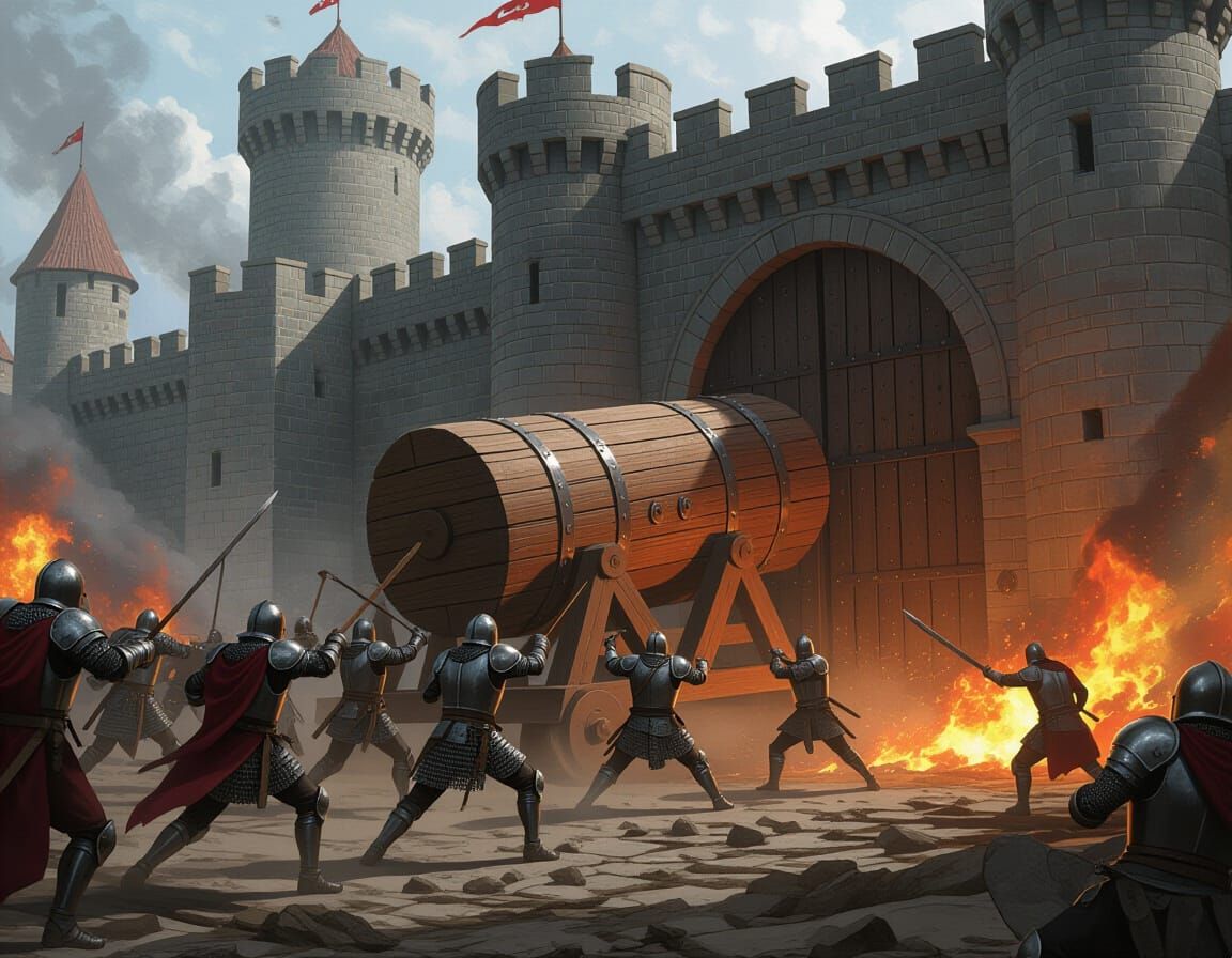 Knights Assault Castle Door in Dark Fantasy Style