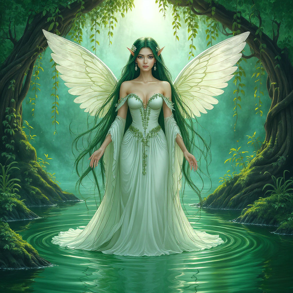 Fairy in Forest Pool with Diffused Moonlight