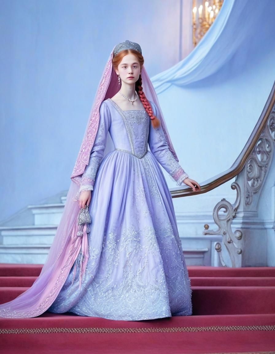 Tsarina with Red Braid in Palace Moonlight