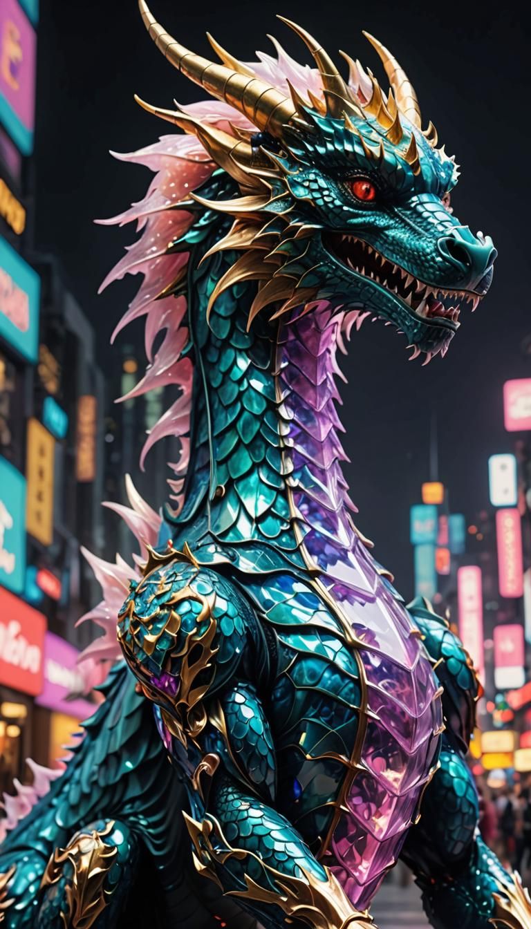 Glass Dragon Portrait in Vaporwave Style