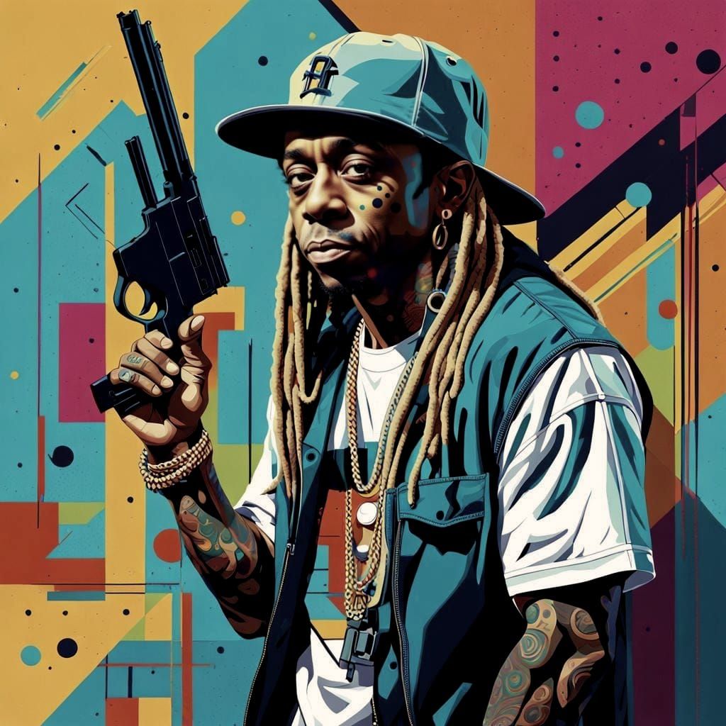 Lil Wayne Pop Art Portrait with Gun