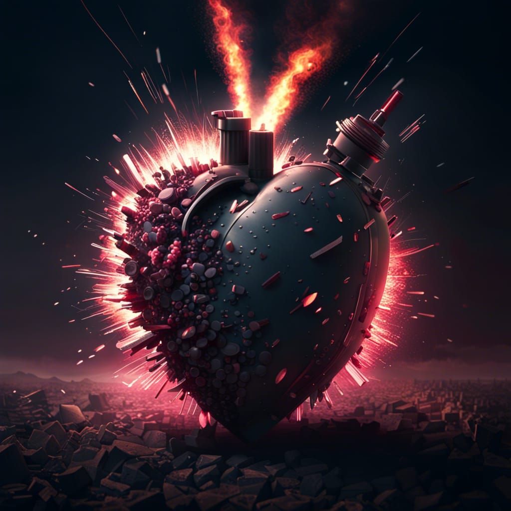 Exploding Heart Grenade in Digital Matte Painting