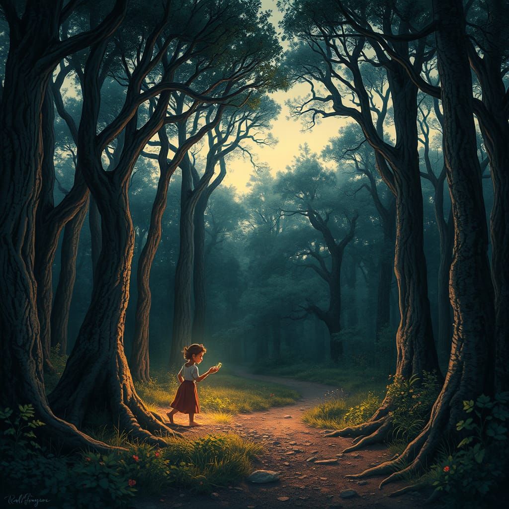 Enchanted Forest Glade at Dusk, Mystical Art