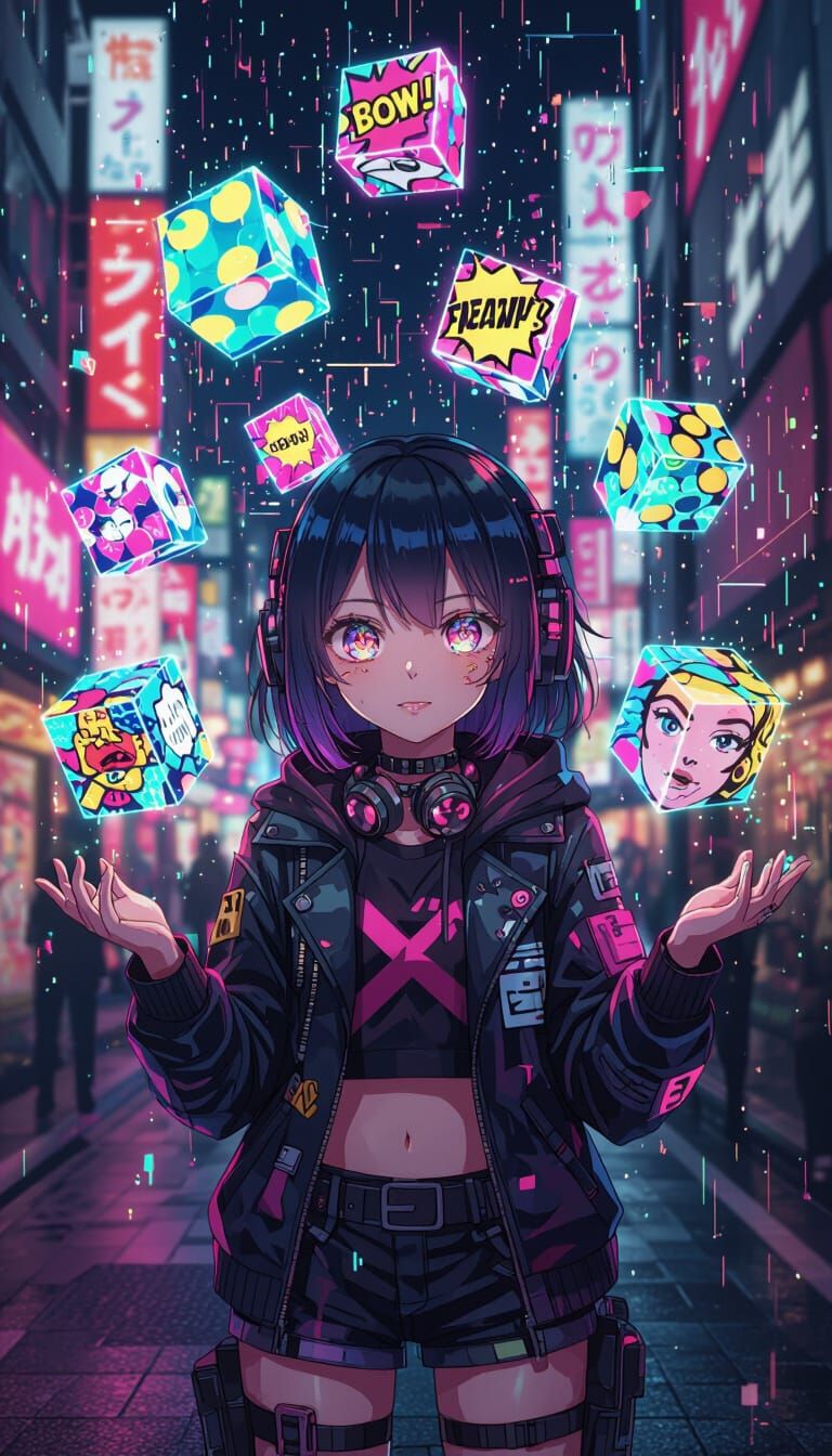 Cyberpunk Street Performer in Neon Tokyo
