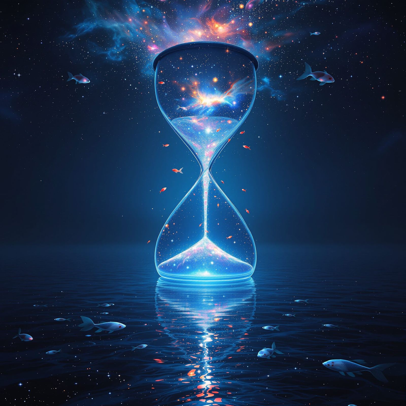 Hourglass of Starlight Oceans in Surreal Fantasy Realism