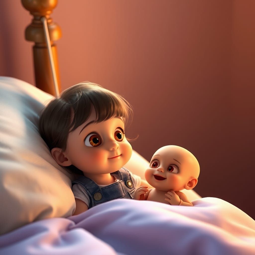 Girl and Alien Baby: A Heartwarming 3D Render