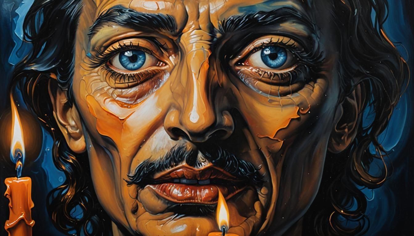 Surreal Face in Dark Night: Dali-Inspired Oil Painting