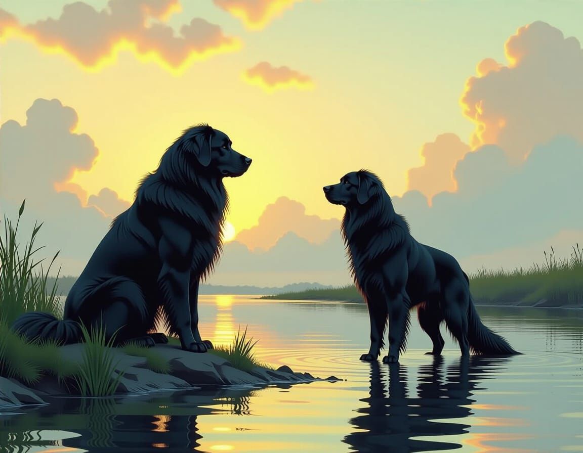 Dog and Duck by Riverbank: Dark Fantasy Concept Art