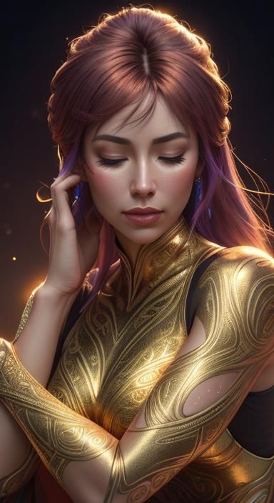 Woman Adorned with Gold Ink: Hyper-Realistic Digital Art