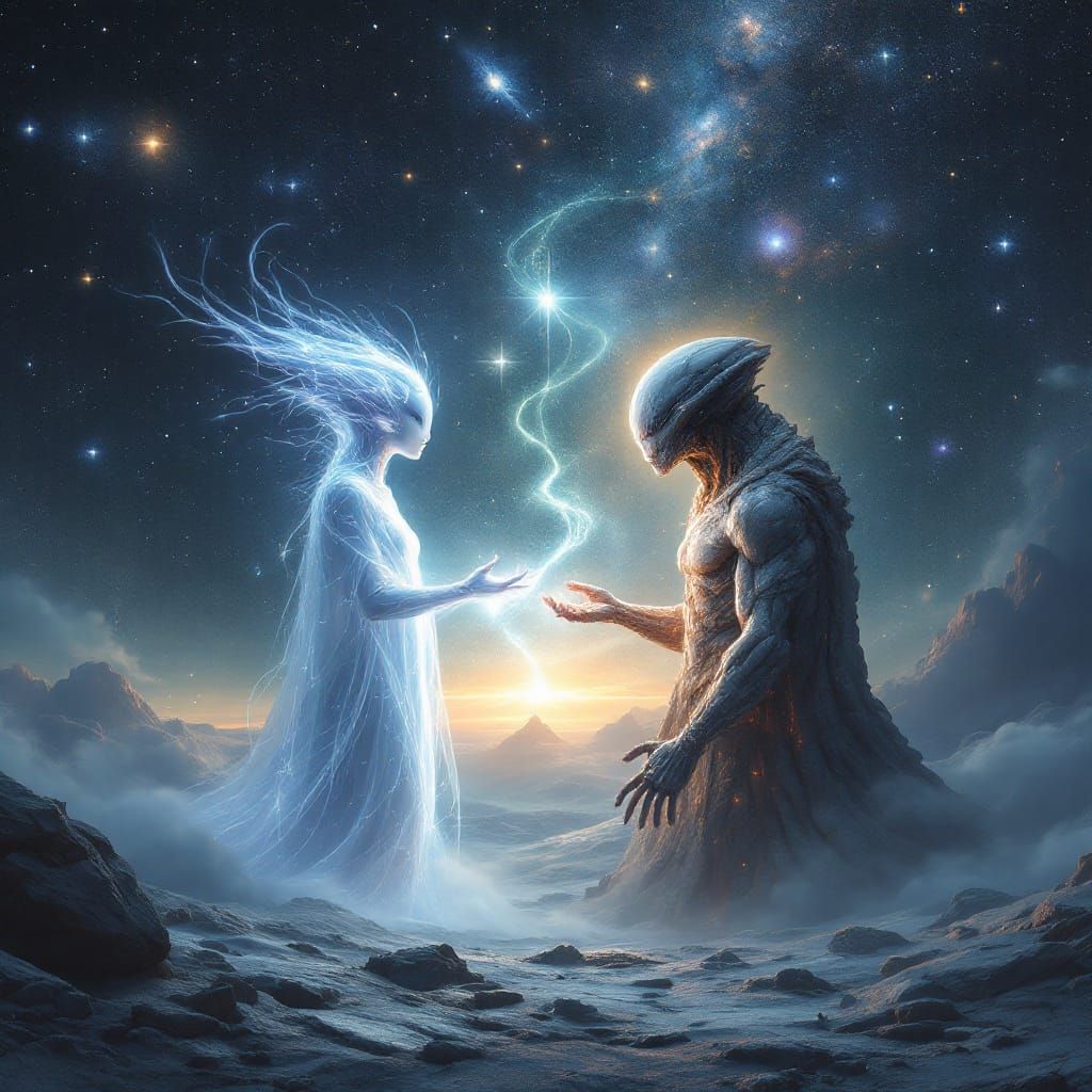 Interstellar Meeting of Alien Civilizations in Surreal Style