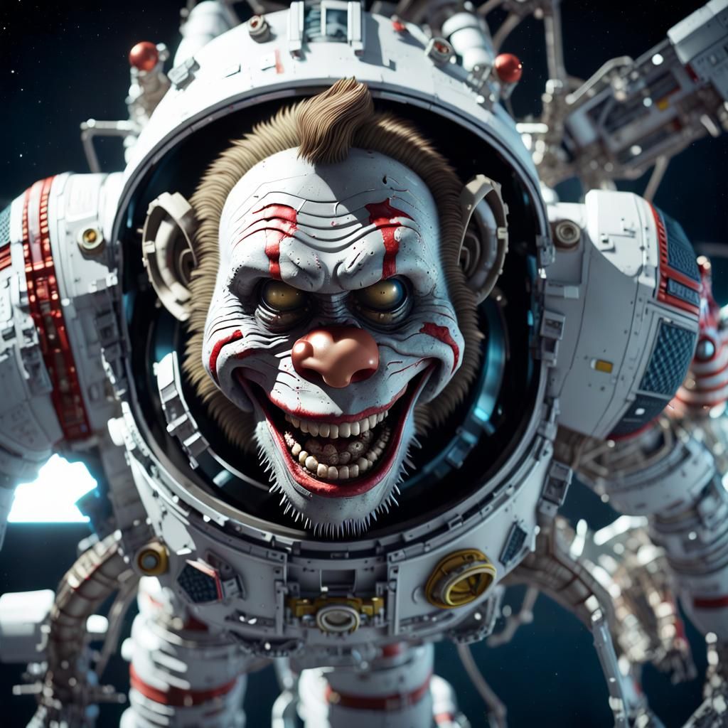 Grinning Zombie Monkey Clown Astronaut in Space