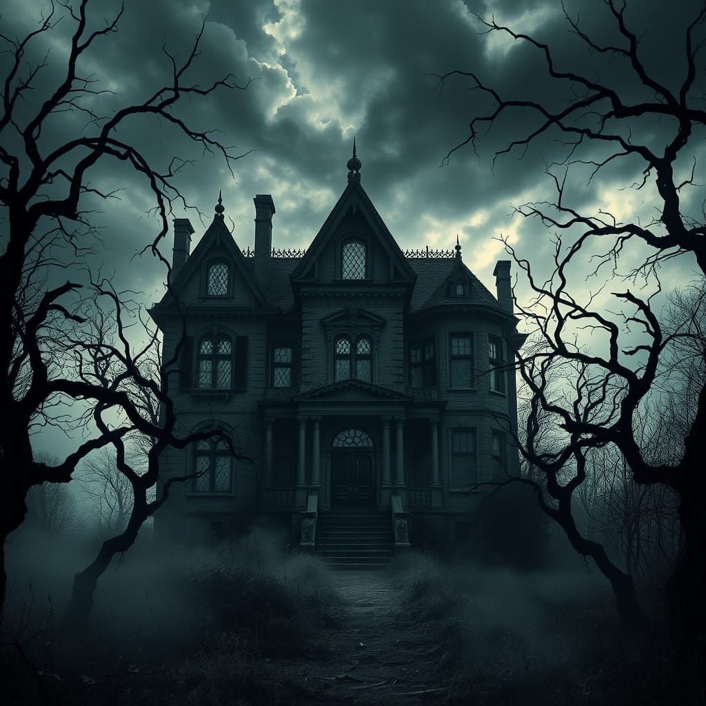 Gothic Mansion Silhouette in Dark Fantasy Style