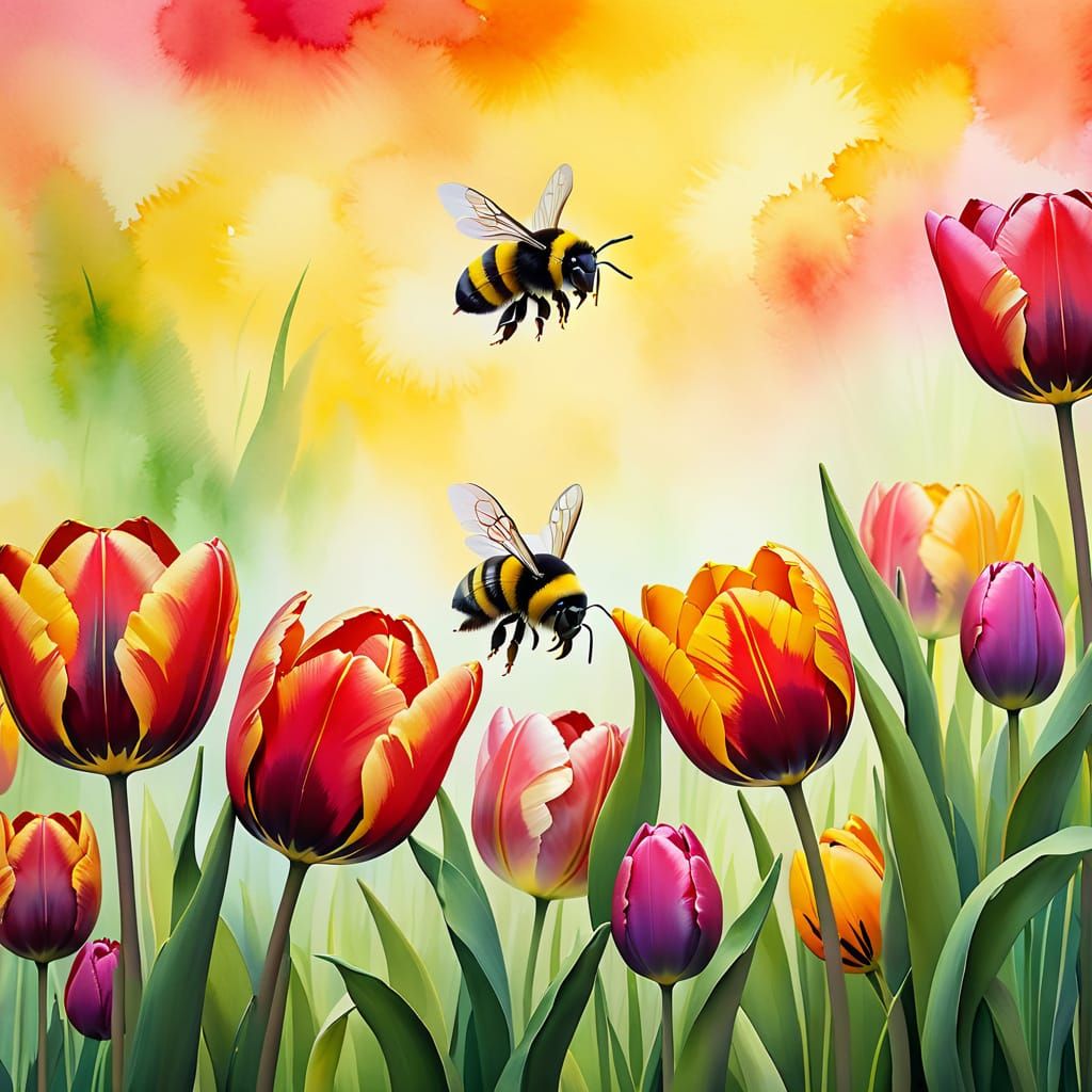 Tulips and bumble bees
