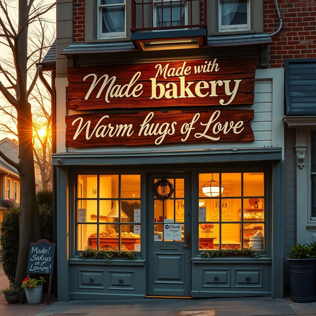Warm Hugs of Love Old-Fashioned Bakery in Golden Morning Lig...