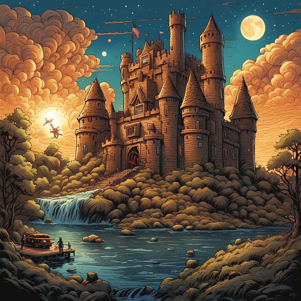 Whimsical Corndog Castle in Comic Book Style
