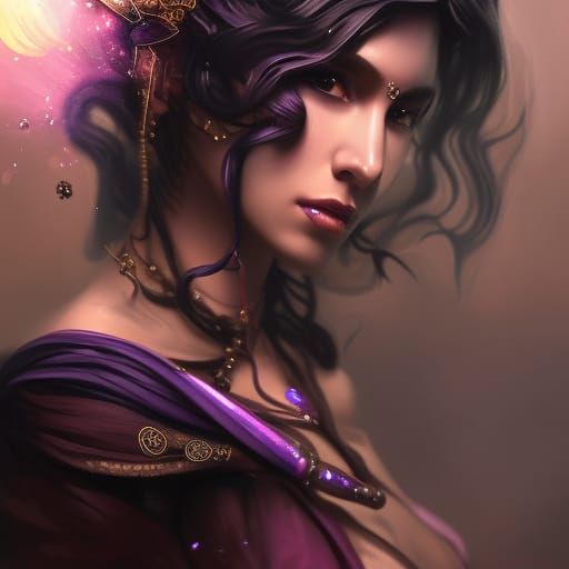 Persian Djinni in Purple Smoke, Hyperdetailed Portrait
