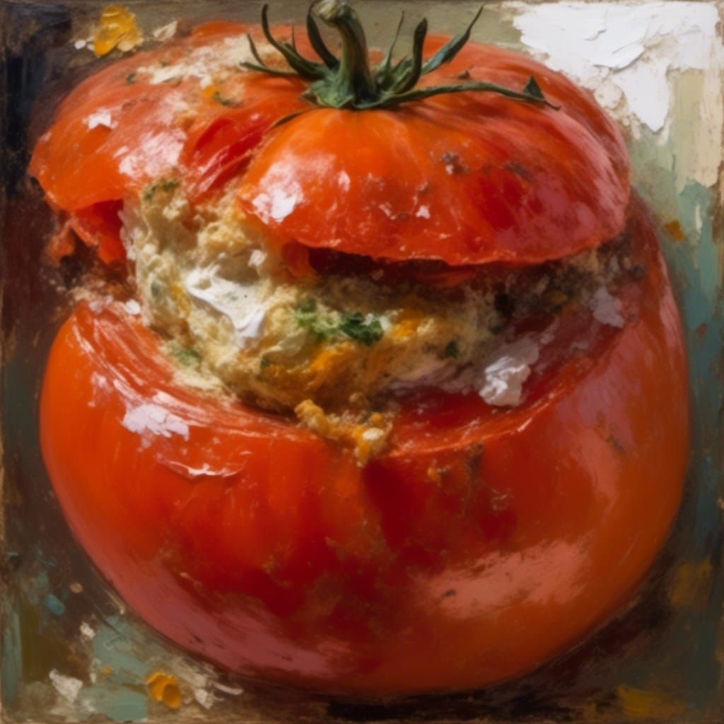 juicy stuffed tomato out of the oven