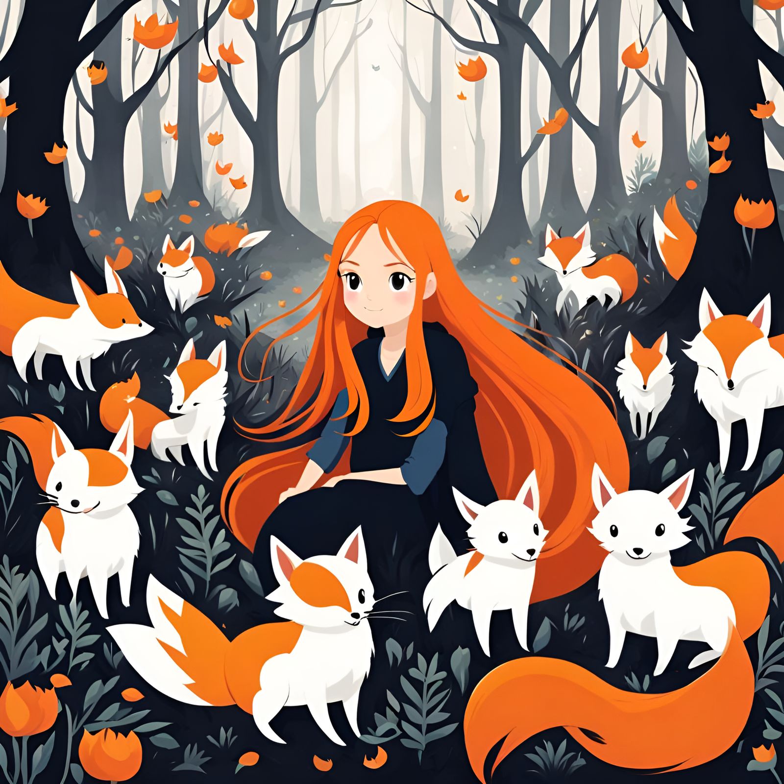 Girl with Foxes in Hollow Knight Style