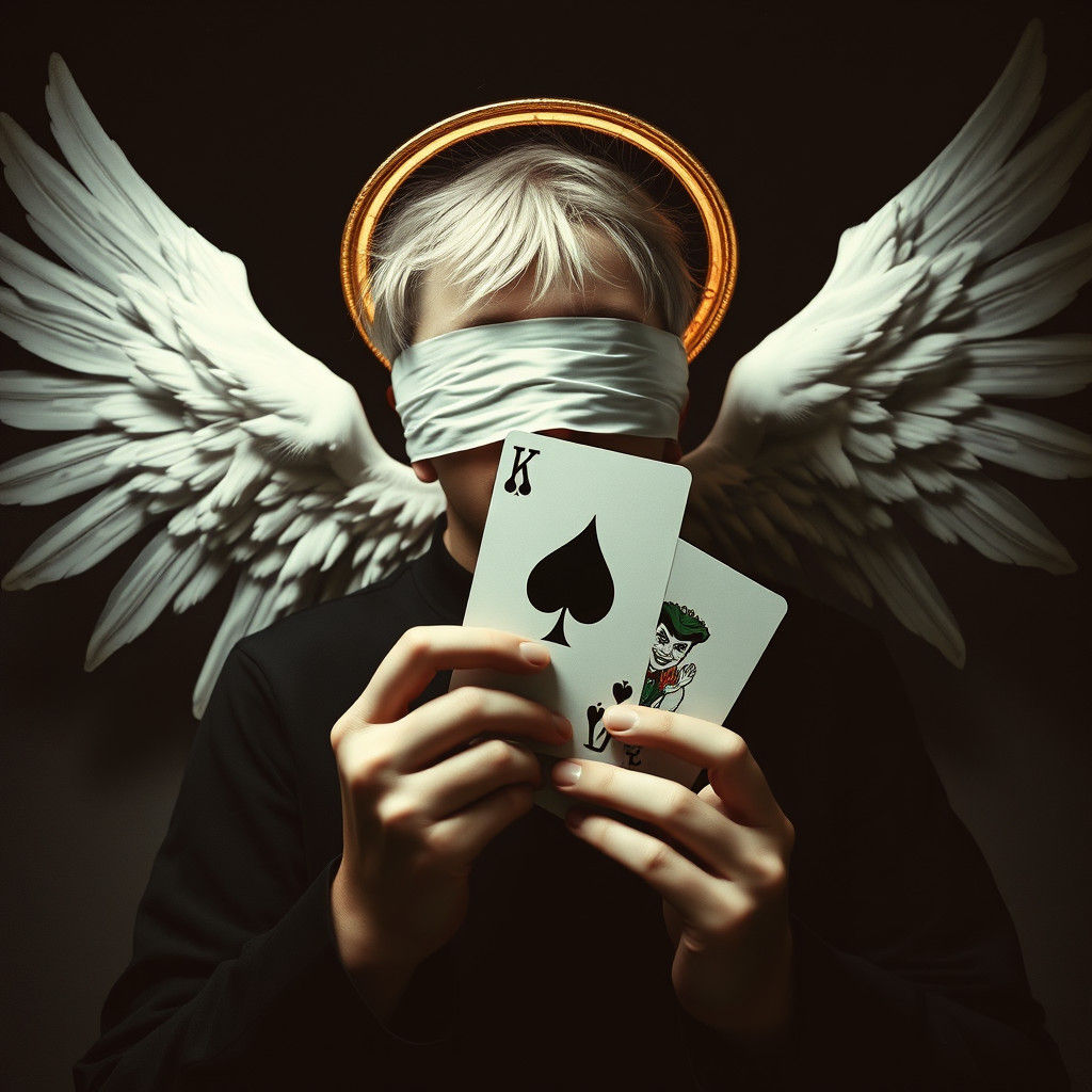 Minimalist Angel Portrait with Joker Card