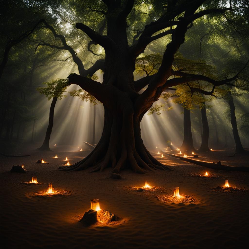 Mysterious Forest Ritual in Deep Tree Forest