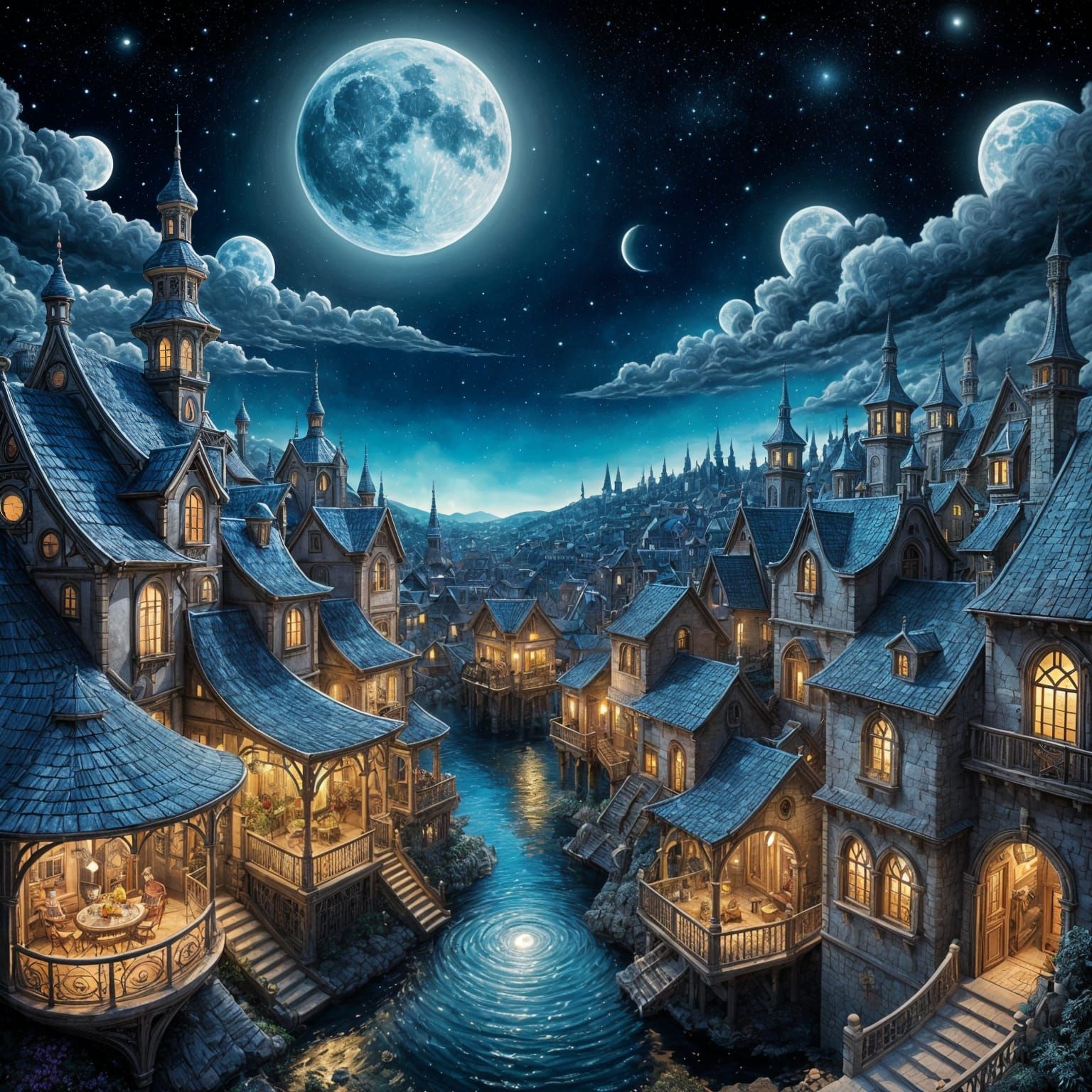 Full Moon Over Clock Town, Digital Illustration