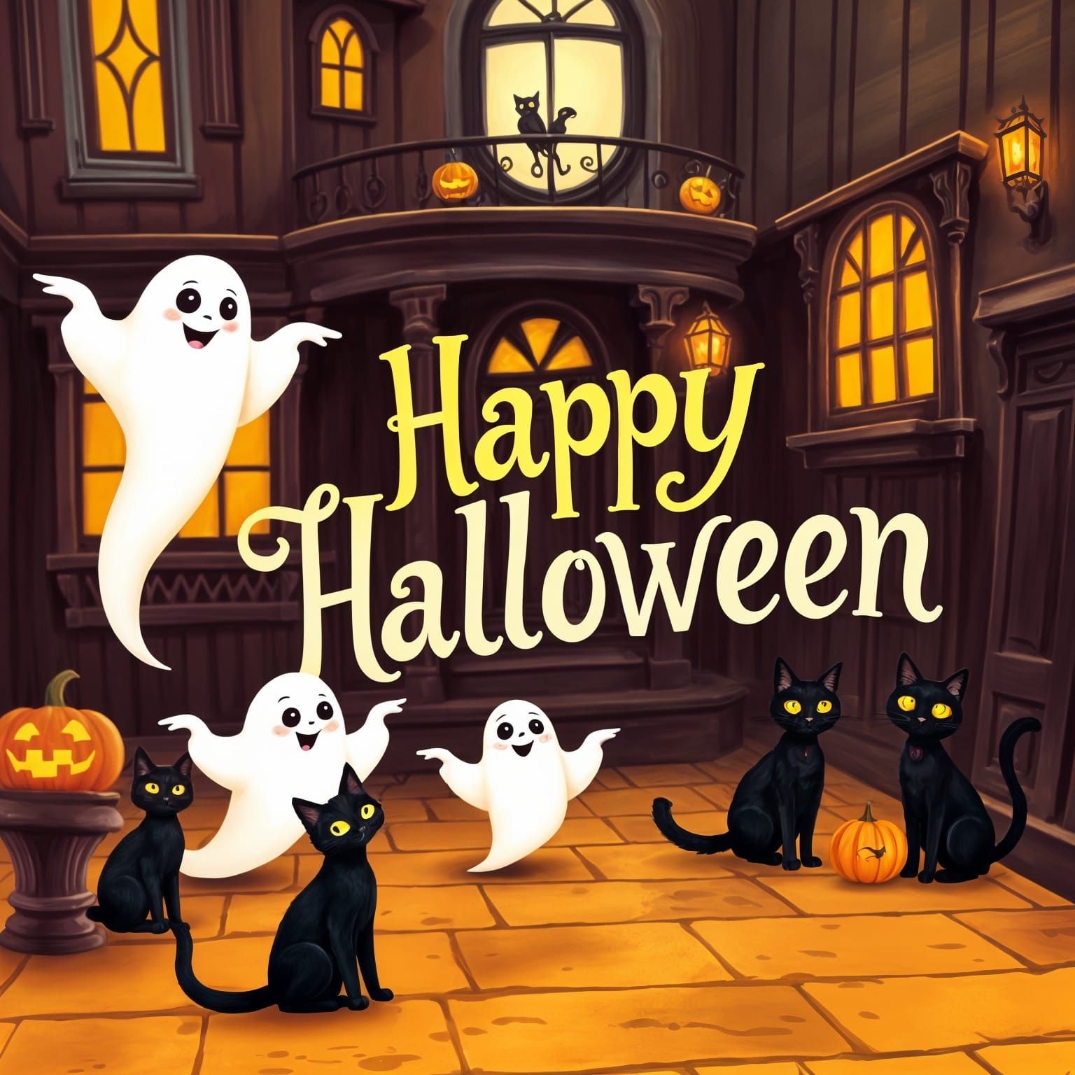 Ghosts' Halloween Fun in Whimsical Gothic Style