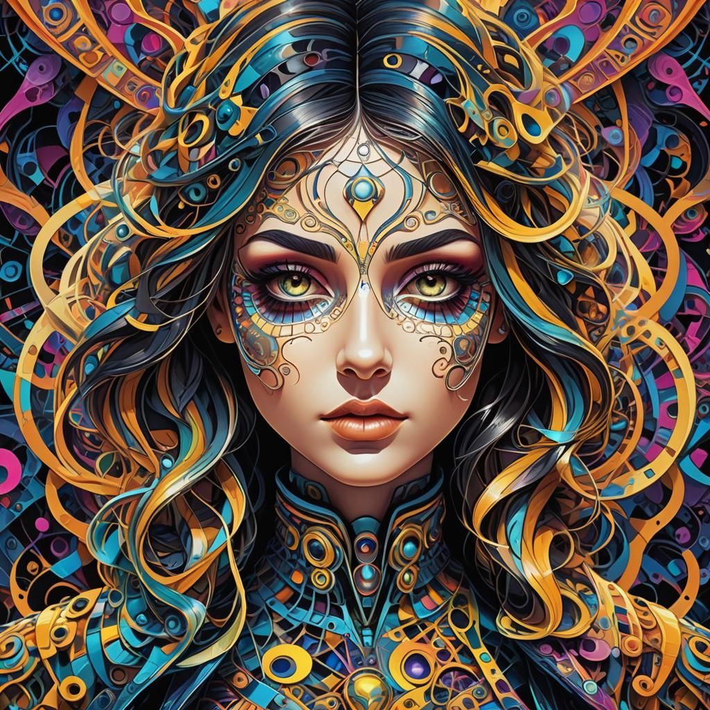 Psychedelic Fractal Doll Portrait in Vector Style