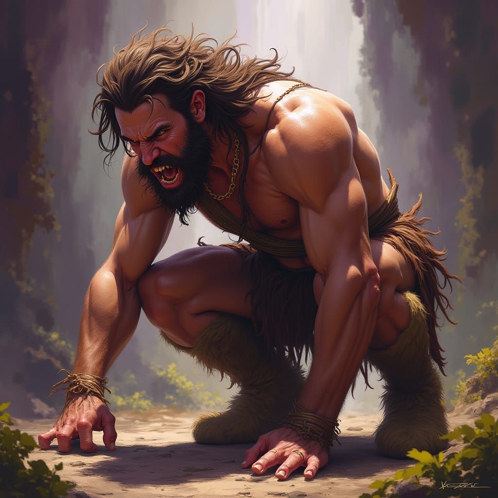 Feral Man in Dark Fantasy Concept Art Style