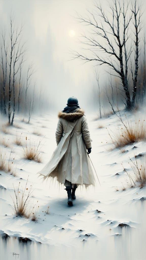Solitary Traveller in Snowy Landscape