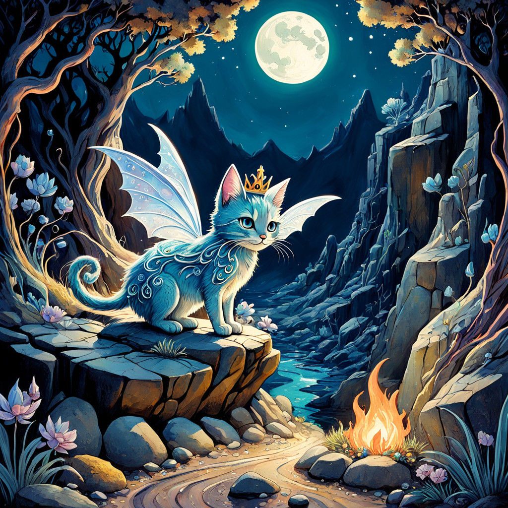 Kitten Fairy Queen in Vibrant Gouache Wonderland
