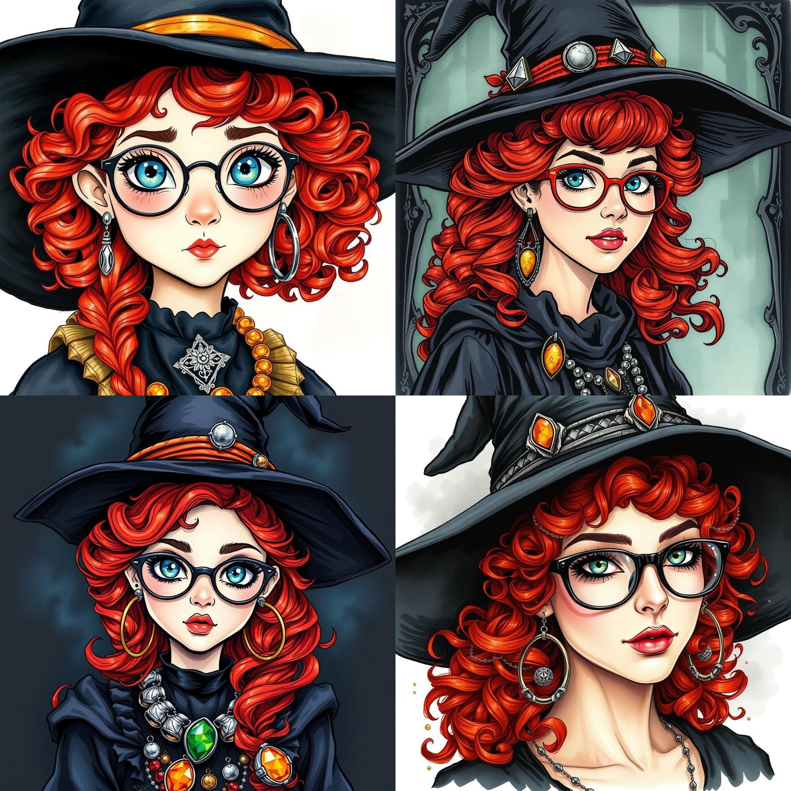 Red-Haired Witch in Comic Book Watercolour Style