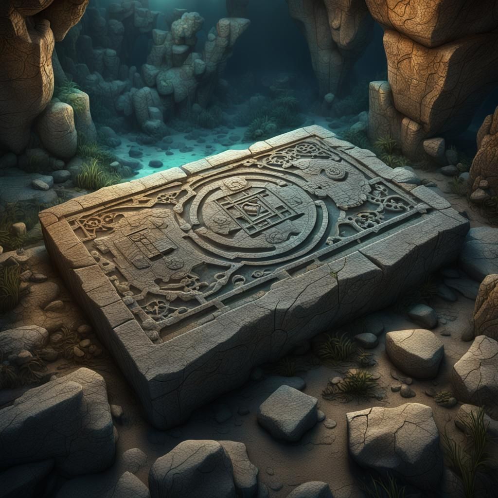 Underwater Cave Stone with Ancient Carvings