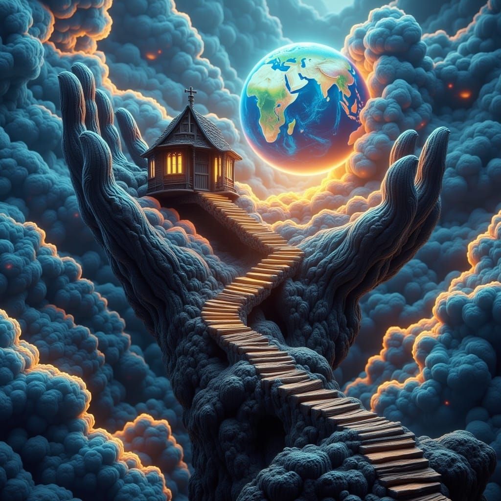Surreal Stairway to Heaven: A Fantasy Scene