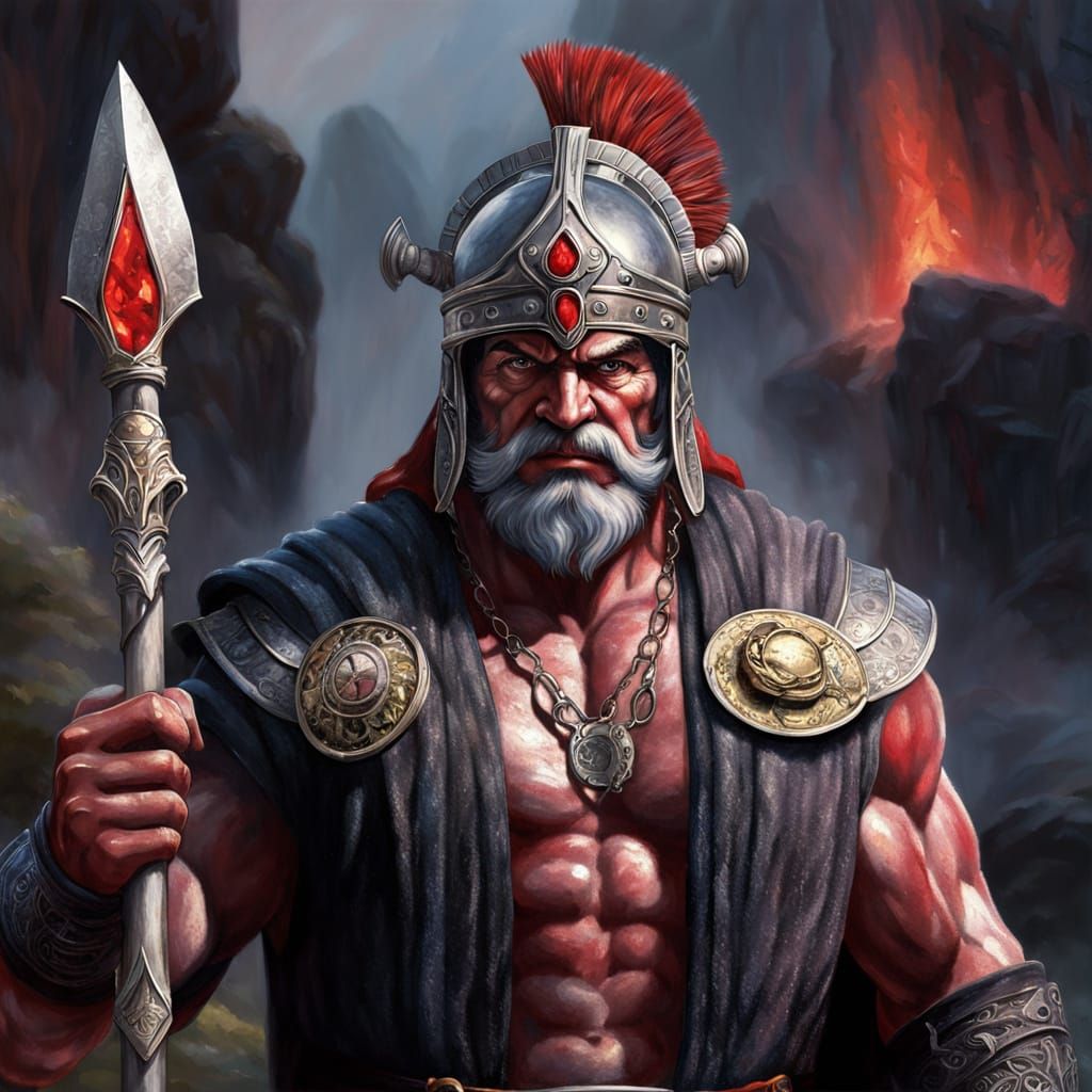Ethereal Warrior in Opulent Greek Regalia