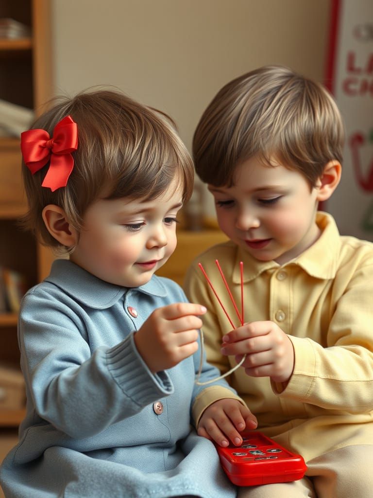 Little Brother Teaches Sister 1960s String Game