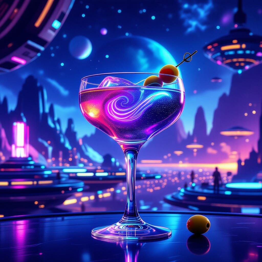 Cosmic Cocktail in Futuristic Space Station