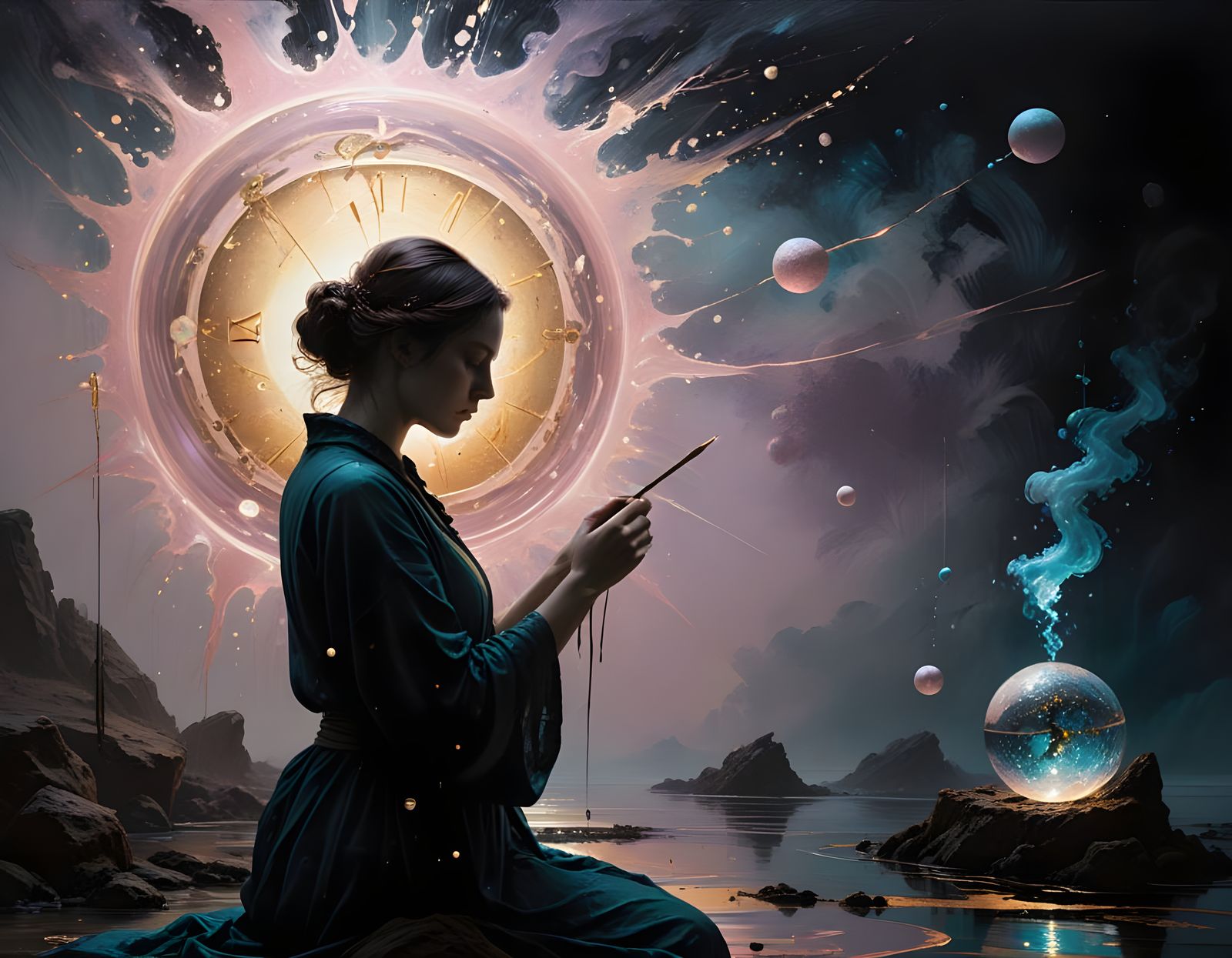 Shadow-Light Hermetic Lab in Impasto Style