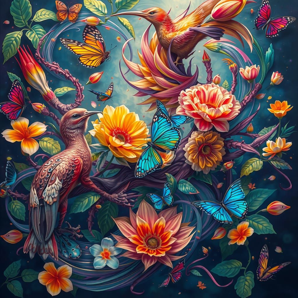 Rainbow Flora and Fauna in Surrealist Style