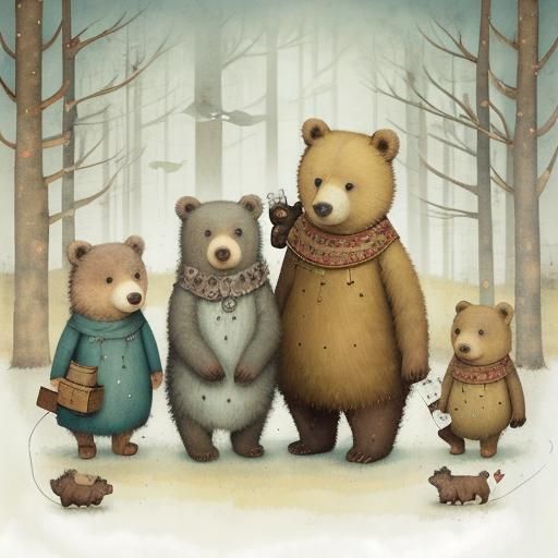 Whimsical Bear Cub in an Enchanting Woodland Scene, as Whims...
