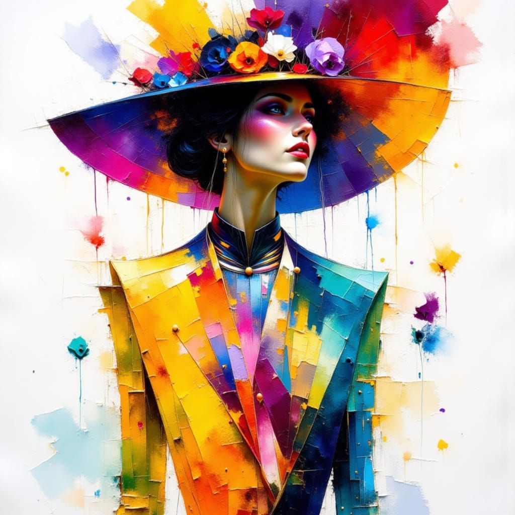 Abstract Woman in Vibrant Colors, Expressive Brushstrokes