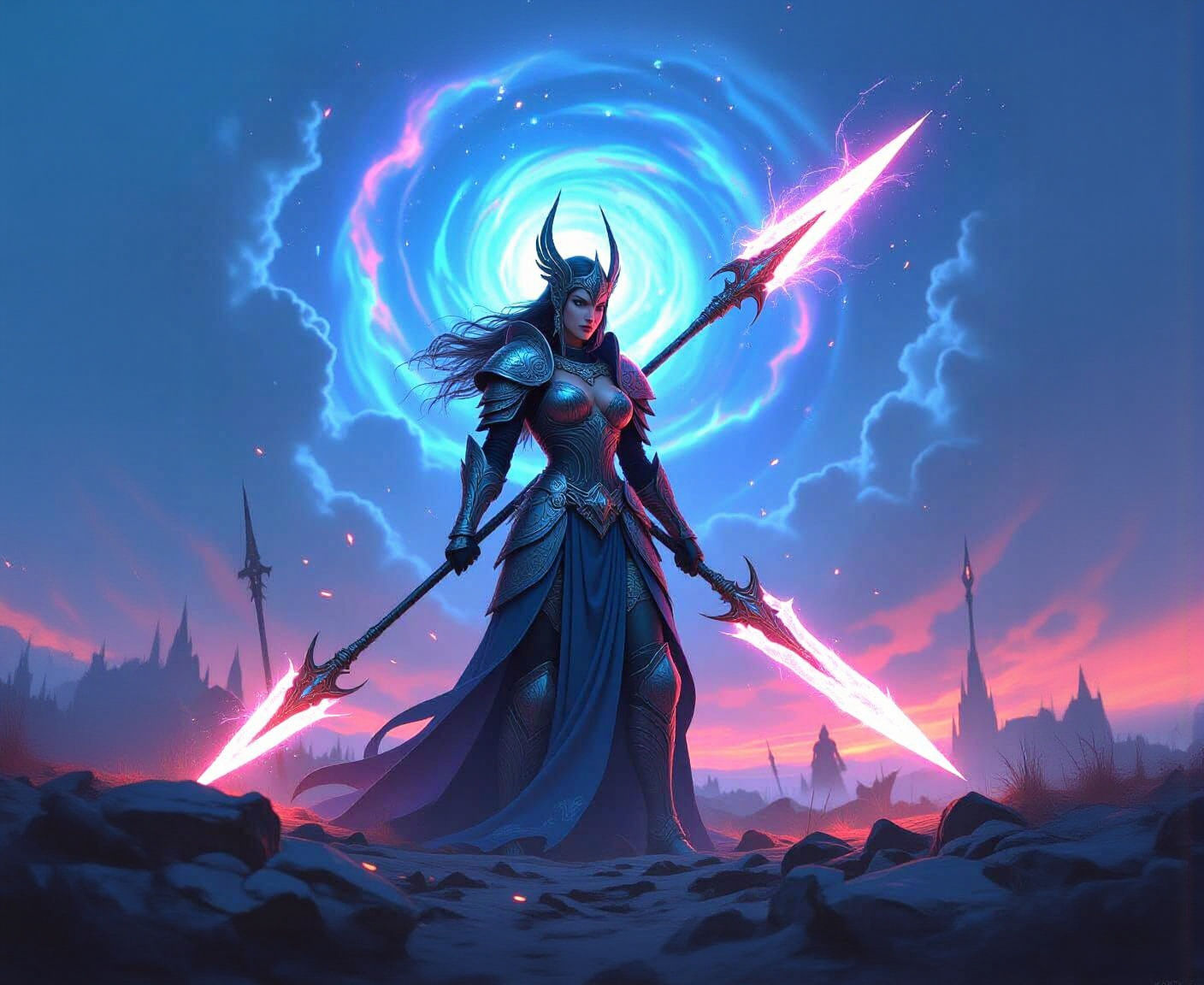 Valkyrie Warrior on Battlefield in Dark Fantasy Style