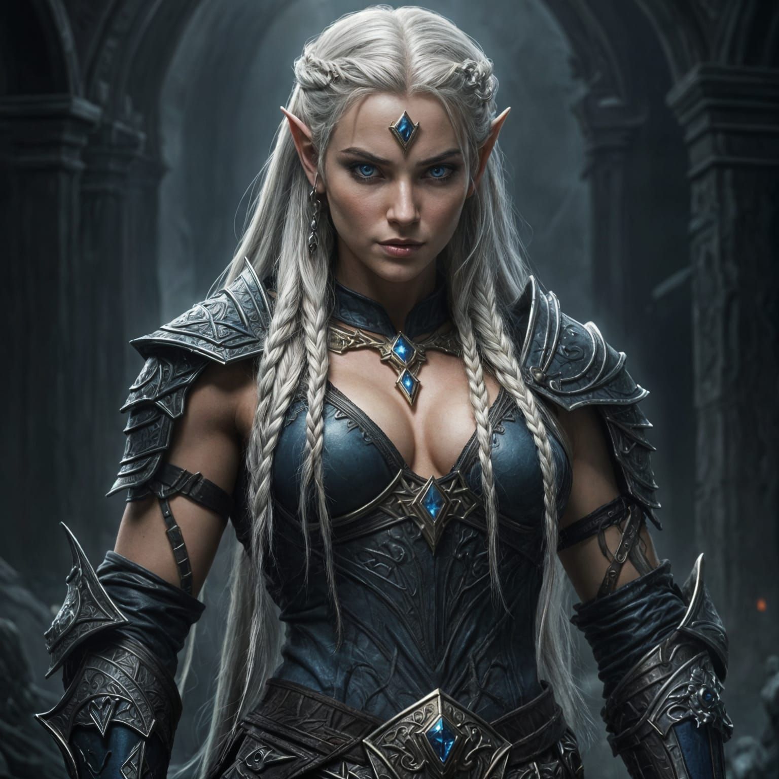 Ethereal Elven Iron Maiden in Dark Fantasy Realism